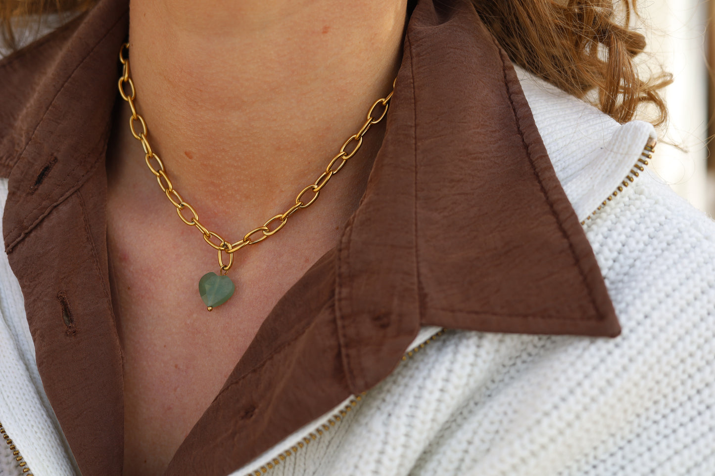 BELOVED KETTING - dames rvs edelsteen - aventurijn - naturel roze jade - labradoriet