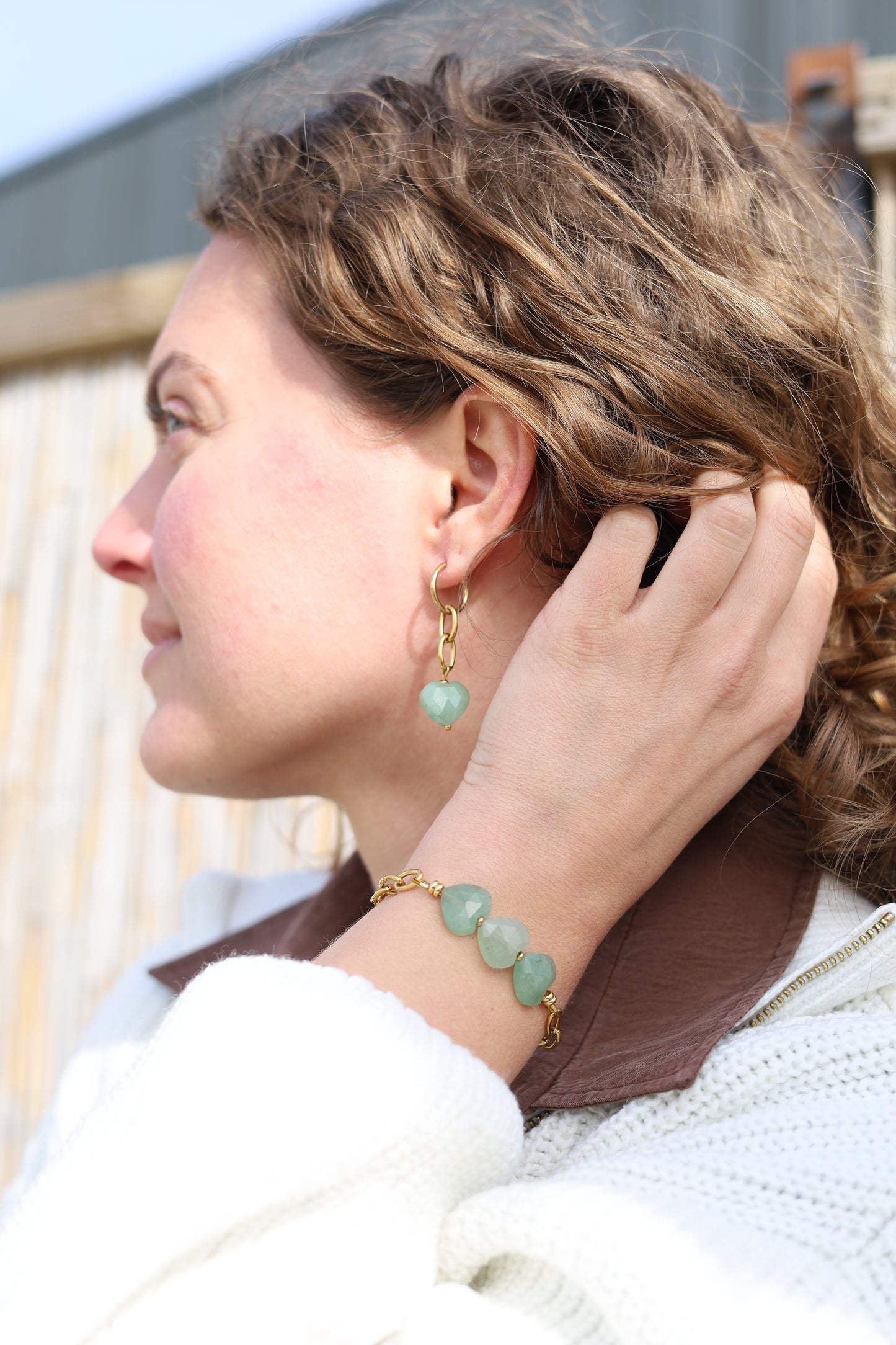 BELOVED ARMBAND - dames rvs edelsteen - aventurijn - naturel roze jade - labradoriet