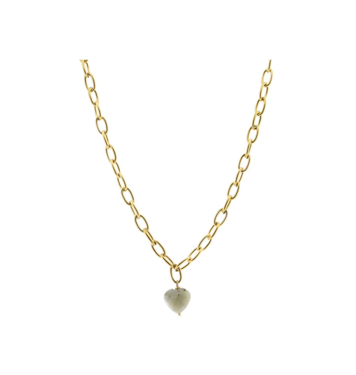 BELOVED KETTING - dames rvs edelsteen - aventurijn - naturel roze jade - labradoriet