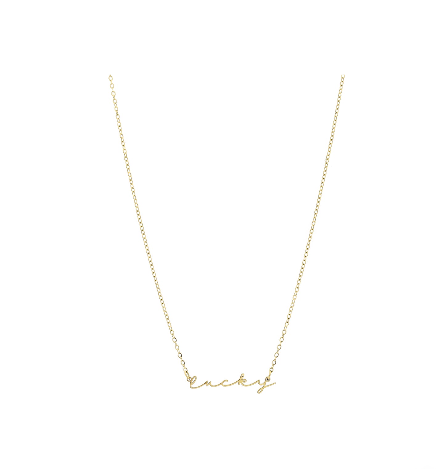 RVS ketting met tekst (happy, magic, lucky)